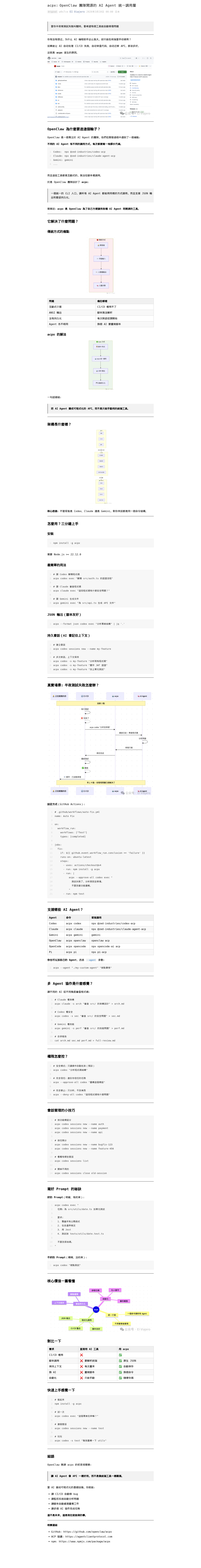 acpx:OpenClaw 團隊開源的 AI Agent 統一調用層:微信公众号导出原始排版图